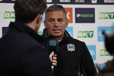 291125 - Scarlets v Glasgow Warriors - United Rugby Championship - Franco Smith Glasgow Head Coach talks to TV before kick off 