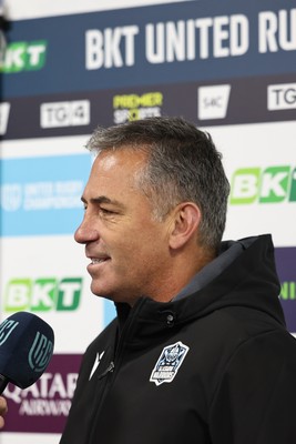 291125 - Scarlets v Glasgow Warriors - United Rugby Championship - Franco Smith Glasgow Head Coach talks to TV before kick off 