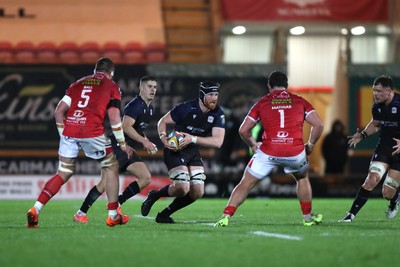 291125 - Scarlets v Glasgow Warriors - United Rugby Championship - Gregor Brown of Glasgow runs at Kemsley Mathias of Scarlets 