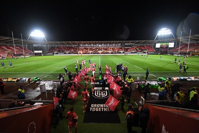 291125 - Scarlets v Glasgow Warriors - United Rugby Championship - Scarlets run out at the start of the match