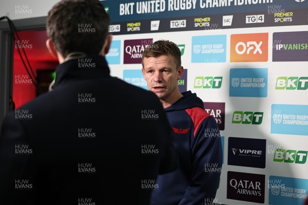 291125 - Scarlets v Glasgow Warriors - United Rugby Championship - Scarlets Head Coach Dwayne Peel talks to TV before kick off