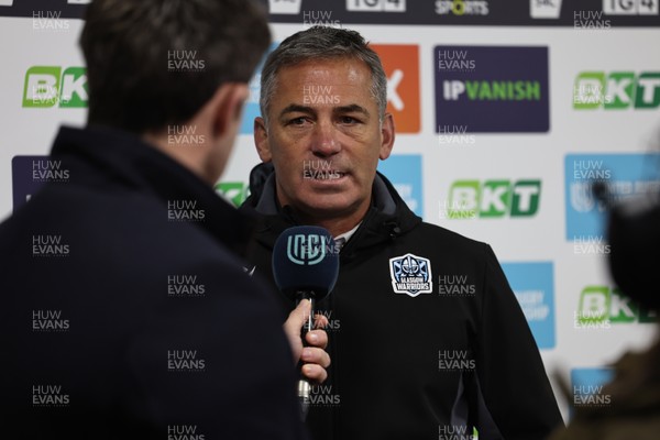 291125 - Scarlets v Glasgow Warriors - United Rugby Championship - Franco Smith Glasgow Head Coach talks to TV before kick off 