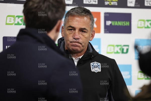 291125 - Scarlets v Glasgow Warriors - United Rugby Championship - Franco Smith Glasgow Head Coach talks to TV before kick off 