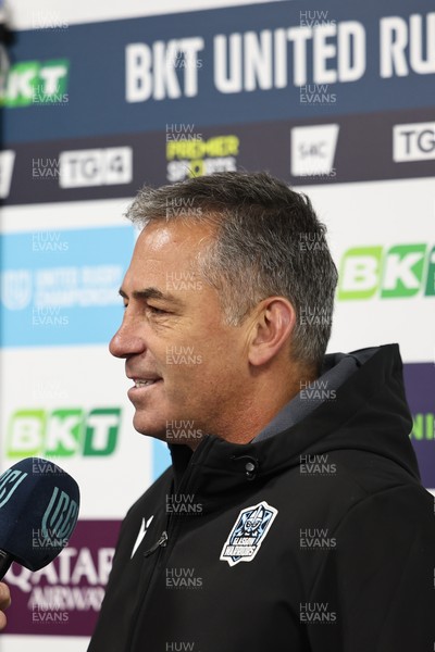 291125 - Scarlets v Glasgow Warriors - United Rugby Championship - Franco Smith Glasgow Head Coach talks to TV before kick off 
