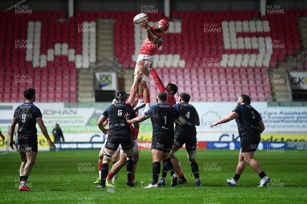 291125 - Scarlets v Glasgow Warriors - United Rugby Championship - Josh Macleod of Scarlets wins the line-out