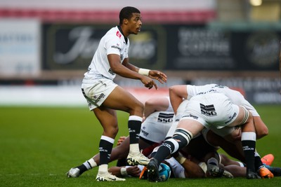 260424 - Scarlets v Hollywoodbets Sharks - United Rugby Championship - Grant Williams of Sharks prepares to kick the ball