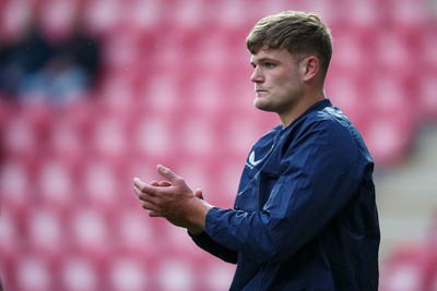 260424 - Scarlets v Hollywoodbets Sharks - United Rugby Championship - Taine Plumtree of Scarlets during the warm up