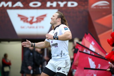 260424 - Scarlets v Hollywoodbets Sharks - United Rugby Championship - Werner Kok of Sharks runs out for his 50th appearance in an international competition