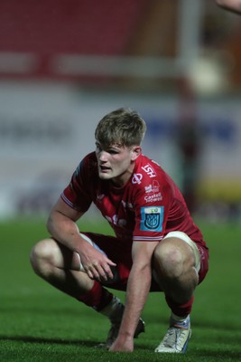 260424 - Scarlets v Hollywoodbets Sharks - United Rugby Championship - Taine Plumtree of Scarlets  at the final whistle 