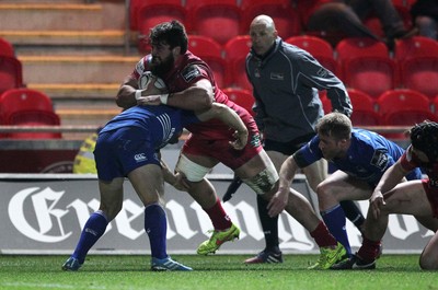 070315 - Scarlets v Leinster - Guinness PRO12 - Rory Pitman of Scarlets battles through to score a try