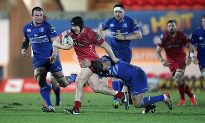 070315 - Scarlets v Leinster - Guinness PRO12 - James Davies of Scarlets is tackled by Ben Te'o of Leinster