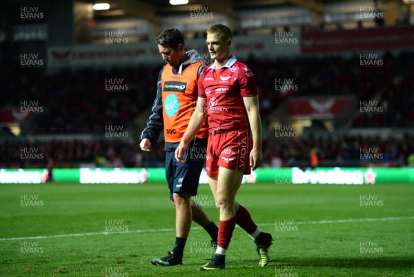 080918 - Scarlets v Leinster - Guinness PRO14 - Johnny McNicholl of Scarlets leaves the field
