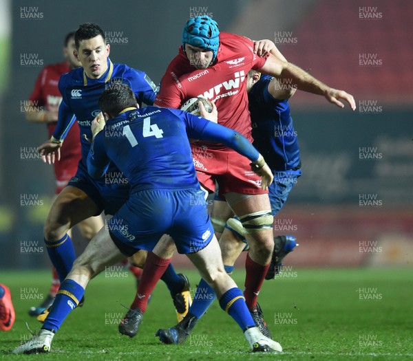 090318 - Scarlets v Leinster - Guinness PRO14 - Tadhg Macleod of Scarlets takes on Barry Daly of Leinster