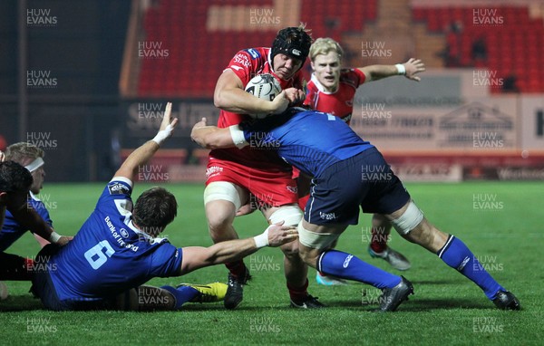 161015 - Scarlets v Leinster - Guinness PRO12 - James Davies of Scarlets is tackled by Josh van der Flier of Leinster