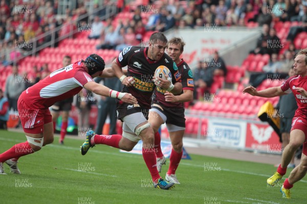 250812 - Scarlets v London Welsh - Preseason Friendly - Scarlets Josh Turnbull heads for the London Welsh tryline