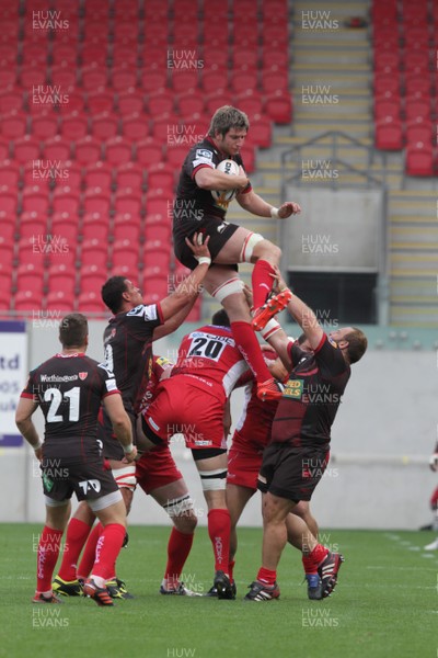 250812 - Scarlets v London Welsh - Preseason Friendly - Scarlets Richard Kelly takes a line out v London Welsh