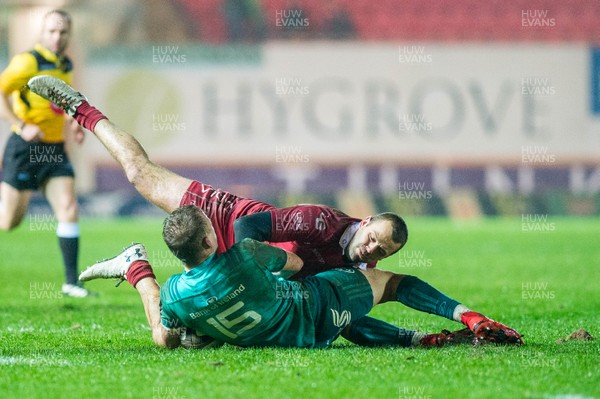 020319 - Scarlets v Munster - Guinness PRO14 - Paul Asquith of Scarlets clashes with Mike Haley of Munster 