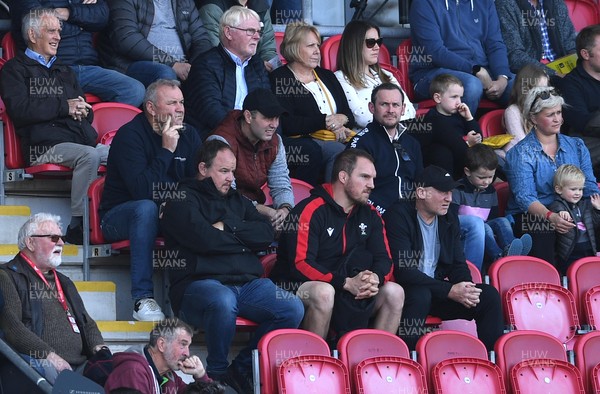101021 - Scarlets v Munster - United Rugby Championship - Wales coaches Wayne Pivac, Gareth Williams, Stephen Jones, Gethin Jenkins and Neil Jenkins look on