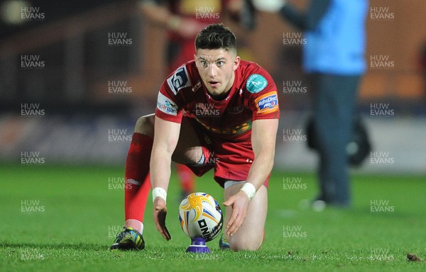 160213 - Scarlets v Munster - RaboDirect PRO12 -Owen Williams of Scarlets kicks at goal