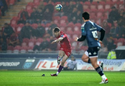 160224 - Scarlets v Munster - United Rugby Championship - Charlie Titcombe of Scarlets kicks the conversion