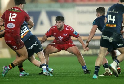 160224 - Scarlets v Munster - United Rugby Championship - Harry Thomas of Scarlets on his debut