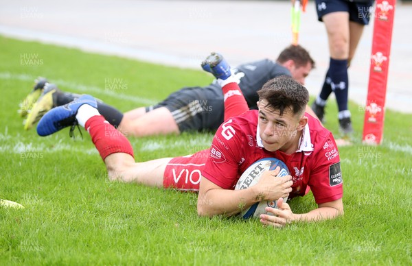 280919 - Scarlets A v Munster A - Celtic Cup - Tom Rogers of Scarlets scores a try