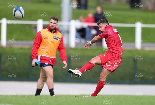 280919 - Scarlets A v Munster A - Celtic Cup - Ioan Hughes of Scarlets kicks the conversion