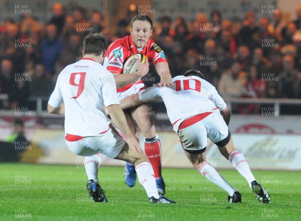 28.11.08 - Magners League Rugby -  Llanelli Scarlets v Munster Scarlets' Morgan Stoddart tries to get through 