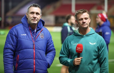 171026 Scarlets v Newcastle Red Bulls EPCR Challenge Cup - Former Scarlets, Wales and British Lions teammates, Scarlets head coach Dwayne Peel and Newcastle Red Bulls assistant coach Stephen Jones ahead of the match