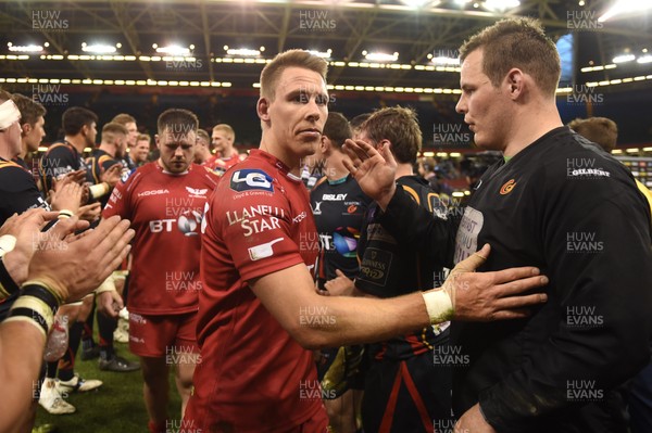 150417 - Newport Gwent Dragons v Scarlets - Guinness PRO12 - Liam Williams of Scarlets at the end of the game