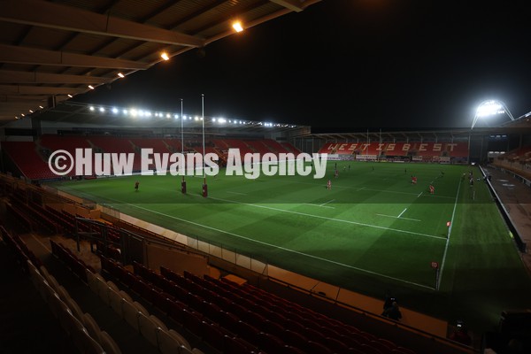 010122 - Scarlets v Ospreys - United Rugby Championship - General View of Parc y Scarlets as the game is played behind closed doors