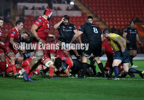 010122 - Scarlets v Ospreys - United Rugby Championship - Rhys Webb of Ospreys gets over the line to score a try