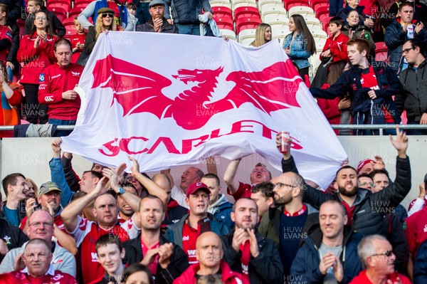 061018 - Scarlets v Ospreys, Guinness PRO14 - Scarlets fans celebrate after the game 