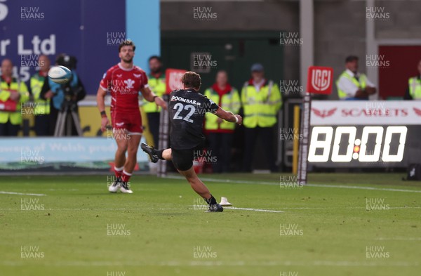 170922 - Scarlets v Ospreys, United Rugby Championship - Jack Walsh of Ospreys kicks an 80th minute conversion to level the scores at 23-23