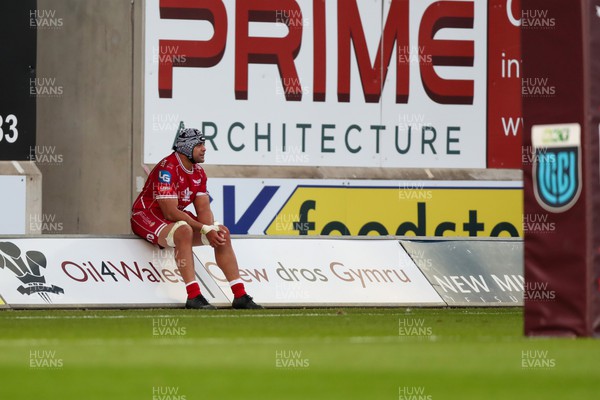 170922 - Scarlets v Ospreys - United Rugby Championship - Sione Kalamafoni of Scarlets sits out his yellow card at the end of the game