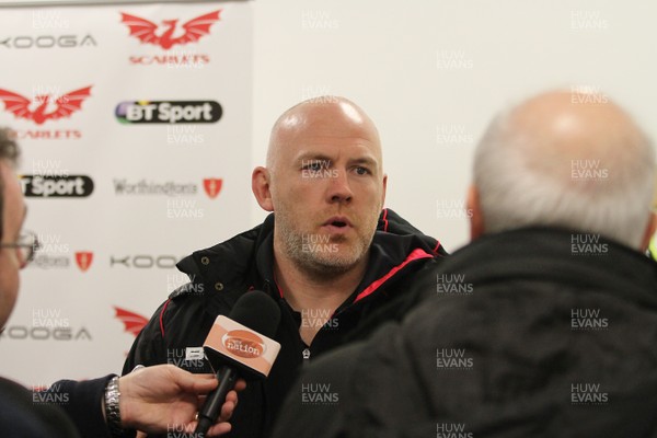 261225 - Scarlets v Ospreys - GuinnessPro12 - Head Coach of Ospreys Steve Tandy talks to the press after the game