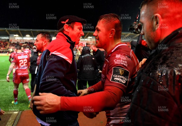 261219 - Scarlets v Ospreys - Guinness PRO14 - Scarlets head coach Brad Mooar and Steff Evans at the end of the game