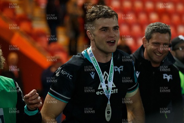 261223 - Scarlets v Ospreys - United Rugby Championship - Player of the match James Fender of Ospreys at the end of the game