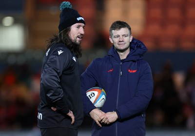261225 - Scarlets v Ospreys - United Rugby Championship - Ospreys Coach Justin Tipuric and Scarlets Head Coach Dwayne Peel 