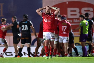 261225 - Scarlets v Ospreys - United Rugby Championship - Marnus van der Merwe of Scarlets dejected at full time