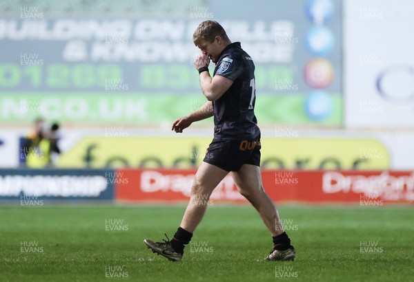 261225 - Scarlets v Ospreys - United Rugby Championship - Keiran Williams of Ospreys is given a yellow card by Referee Ben Whitehouse 
