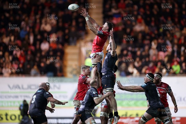 261225 - Scarlets v Ospreys - United Rugby Championship - Max Douglas of Scarlets wins the line out