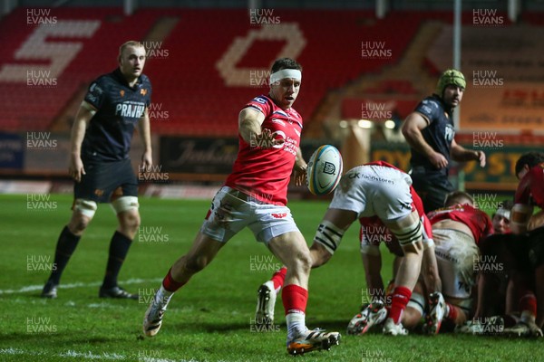 261225 - Scarlets v Ospreys - United Rugby Championship - Gareth Davies of Scarlets kicks the ball close to his try line