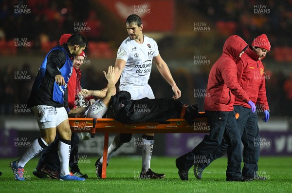 110120 - Scarlets v Toulon - European Rugby Challenge Cup - Anthony Etrillard of Toloun is stretchered from the field