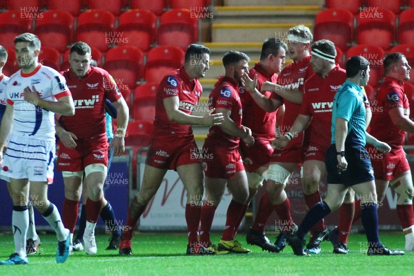 020218 Scarlets v Sale Sharks - Anglo-Welsh Cup -  Jac Price of Scarlets celebrates his try 