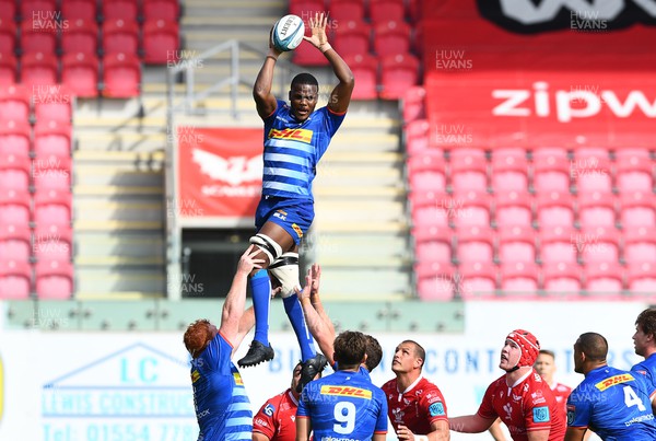210522 - Scarlets v Stormers - United Rugby Championship - Hacjivah Dayimani of Stormers takes line out ball