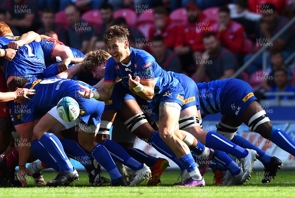 210522 - Scarlets v Stormers - United Rugby Championship - Stefan Ungerer of Stormers gets the ball away