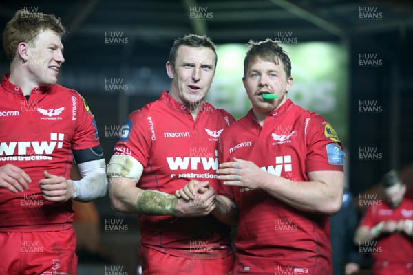 200118 - Scarlets v Toulon - European Rugby Champions Cup - Hadleigh Parkes and James Davies of Scarlets at full time