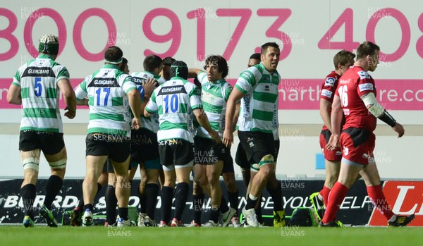 030513 - Scarlets v Treviso - RaboDirect PRO12 -Treviso players celebrate a try 