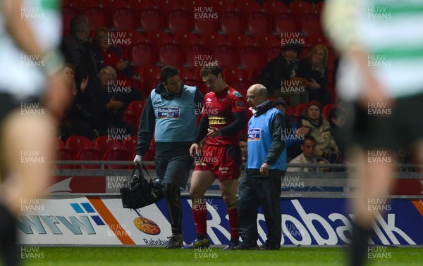 030513 - Scarlets v Treviso - RaboDirect PRO12 -George North of Scarlets is treated for injury after leaving the pitch 